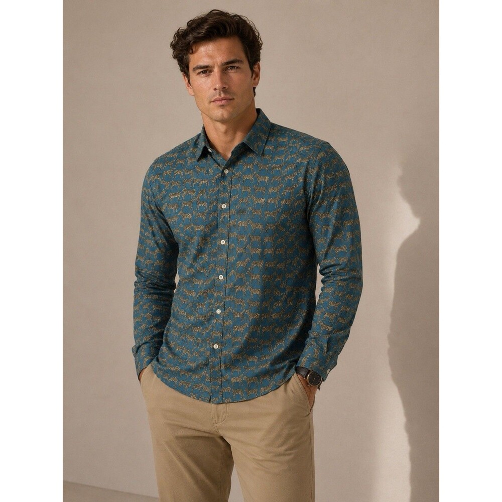 Bonobos Men's Sz XXL Slim Fit LS Zebra Button Up Shirt Preppy  Safari Teal EUC